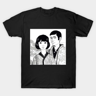 Black and white couple illustration T-Shirt